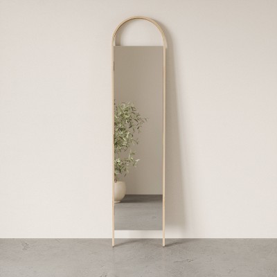 Natural Wood Full Length Arched Leaning Mirror