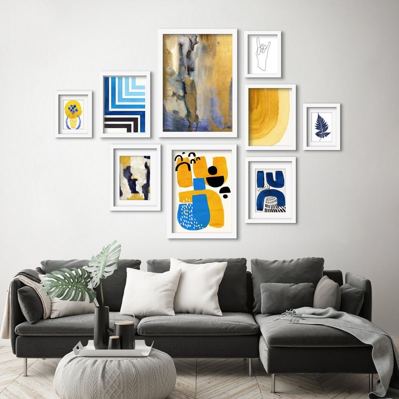 Americanflat Modern (Set Of 9) Watercolor Abstract In Blue Framed Matted Gallery Wall Art Set, 4 of 6