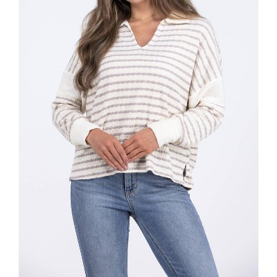 Women's Walking Through History Striped V-neck Stretch Sweater - BUCKETLIST