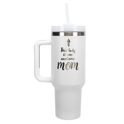 Elanze Designs This Lady Is One Awesome Mom Arrow 40 oz. Stainless Steel, Large Water Bottle Coffee Mug, Spill & Leak Resistant, Thermal Travel