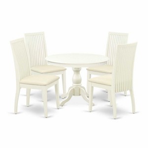 HomeStock 5-Piece Linen White Finish Solid Wood Top Dining table with 4 Chairs with Slat Back - 1 of 4