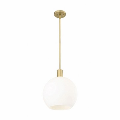 Olde Brass Mid-Century Modern Globe Pendant Light with White Glass
