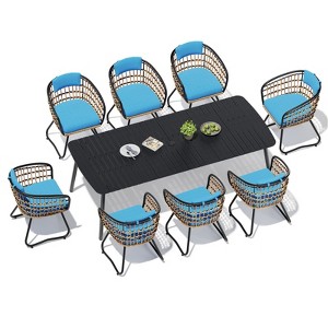 Crestlive Products 7pc Outdoor Dining set 71in Patio Rectangle Table with Rattan Dining Chairs Aluminum Frame Wood-Like Tabletop Umbrella Hole - 1 of 4