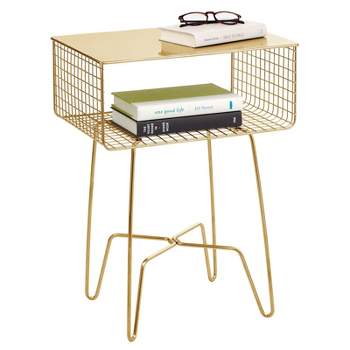 mDesign Steel Side/End Table Nightstand with Storage Shelf Basket
