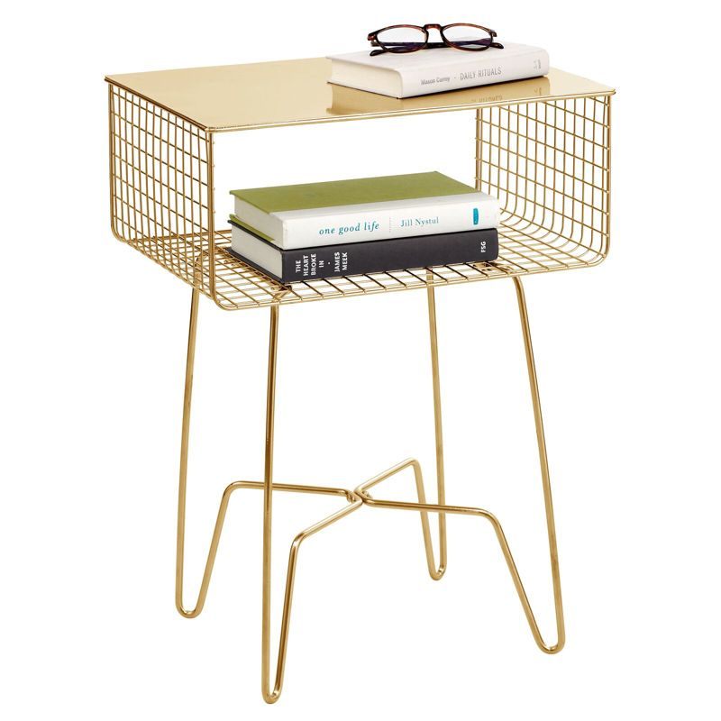 mDesign Steel Side/End Table Nightstand with Storage Shelf Basket, 1 of 7