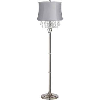 360 Lighting Modern Floor Lamp Standing 60 1/2" Tall Satin Steel Silver Crystal Masqat Gray Softback Drum Shade for Living Room Bedroom Office House