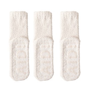 Anna-Kaci 3 Pairs Women's Plush Non-Slip Crew Socks with Thick Fleece Lining and Cozy Warm Fit - 1 of 4