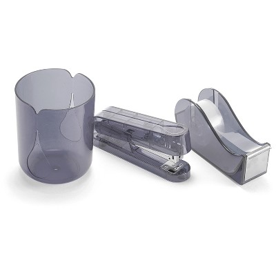 Translucent Gray Recycled Plastic 3-Piece Desktop Organizer Set