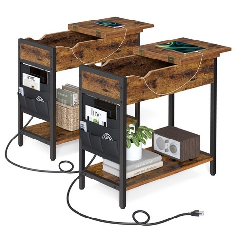 Vasagle Side Table End Table With Usb Ports And Outlets, Nightstand With  Charging Station 2 Set Brown And Black : Target