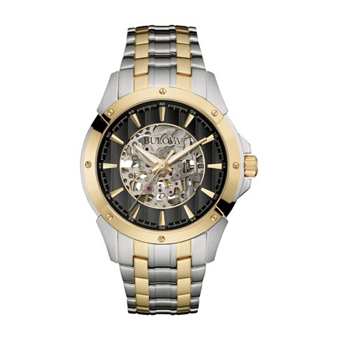 Bulova Men s Classic Two tone Stainless Steel 3 hand Automatic Watch Skeleton Dial 43mm Target