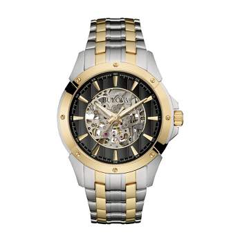 Bulova Men's Classic Two-Tone Stainless Steel 3-Hand Automatic Watch, Skeleton Dial, 43mm