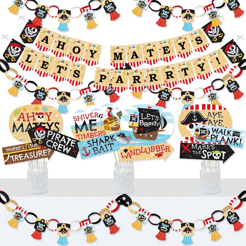 Big Dot of Happiness Pirate Ship Adventures - Banner and Photo Booth Decorations - Skull Birthday Party Supplies Kit - Doterrific Bundle, 1 of 8
