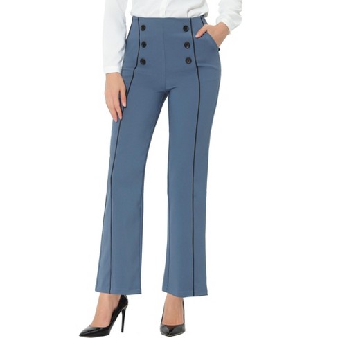 Allegra K Women's Sailor Pants High Waist Button Decor Straight Leg Office  Work Trousers : Target