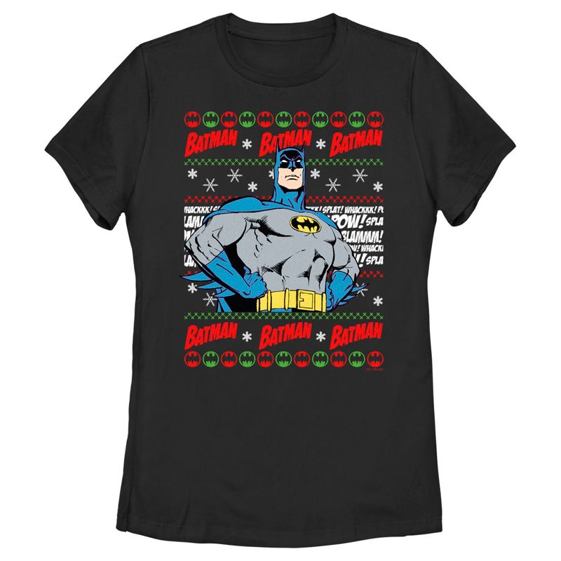Women's Batman Christmas Sweater T-Shirt, 1 of 5
