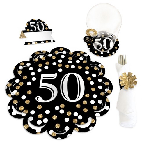 Big Dot of Happiness Adult 50th Birthday - Gold - Birthday Party Paper Charger and Table Decorations - Chargerific Kit - Place Setting for 8