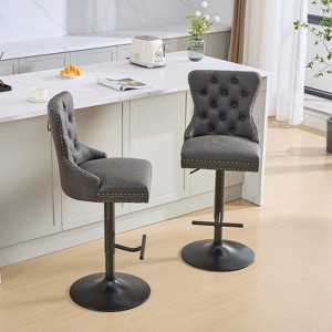 Sapphtopaz Set of 2 Swivel Bar Stools High Chairs with Tufted Back Adjusatble Height 27"-35" Barstools for Kitchen, Living Room - 1 of 4