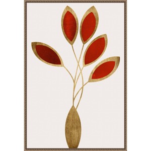 23"x33" Five Red Flowers by Kubistika Framed Canvas Wall Art Print Bronze - Amanti Art: Modern Abstract Botanical Decor - 1 of 4