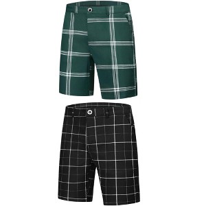 Lars Amadeus Men's Summer Flat Front Plaid Printed Chino Shorts 2 Packs - 1 of 4