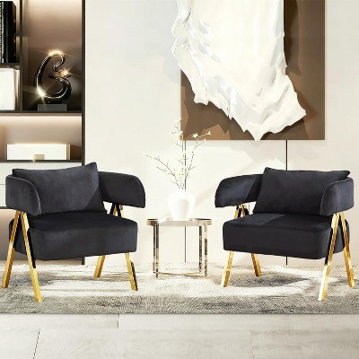 TYBOATLE  Modern Velvet Accent Chairs Set of 2, Comfy Upholstered Barrel Chairs, Mid-Century Modern Reading Armchairs, Pink