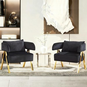 TYBOATLE  Modern Velvet Accent Chairs Set of 2, Comfy Upholstered Barrel Chairs, Mid-Century Modern Reading Armchairs, Pink - 1 of 2