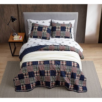 Navy Cotton Reversible Full Quilt Set with Shams
