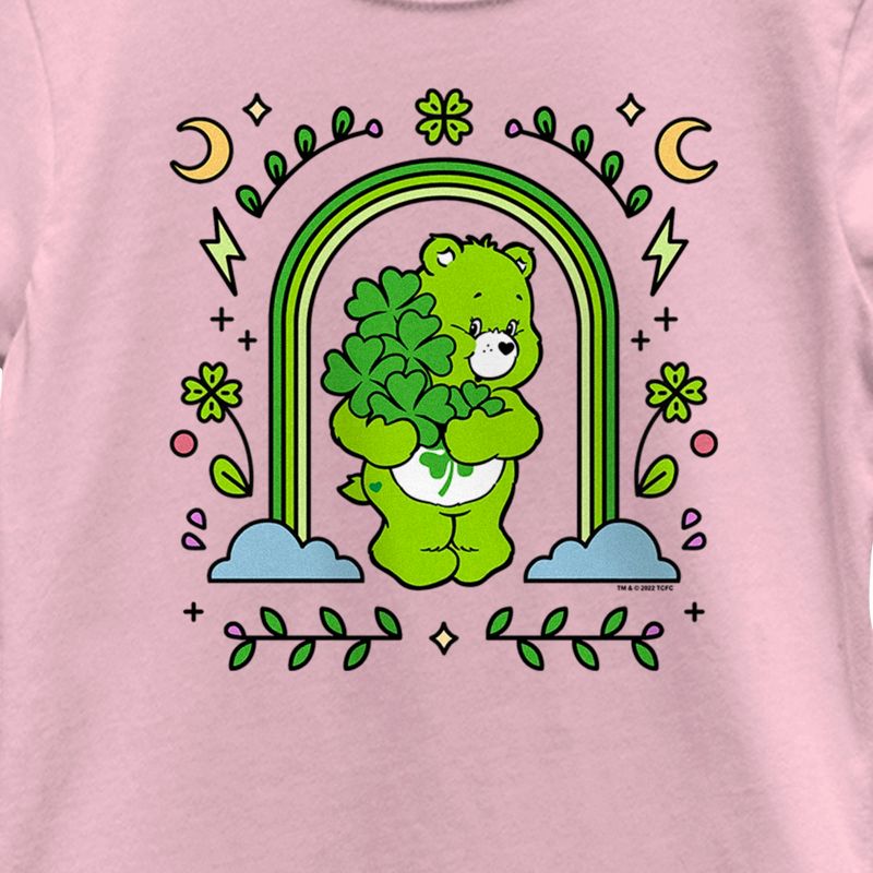 Girl's Care Bears St. Patrick's Day Good Luck Bear Green Rainbow Arch T-Shirt, 2 of 5