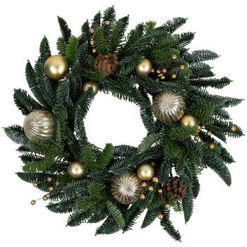 Northlight Pine with Gold Ball Ornaments and Pine Cones Artificial Christmas Wreath, 22-Inch, Unlit