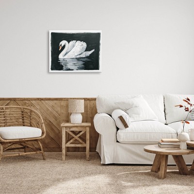 Elegant White Swan on Black Canvas Wall Art