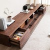 POVISON Minimalist Fluted TV Stand with Drawers, Solid Wood Media Console with Cabinets, Flip-down Door, Walnut Veneer, Fully-Assembled, 70" - 3 of 4
