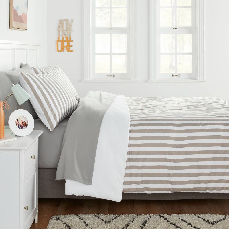Stripe Microfiber Reversible Comforter & Sheet Set Gray - Room Essentials™, 2 of 9