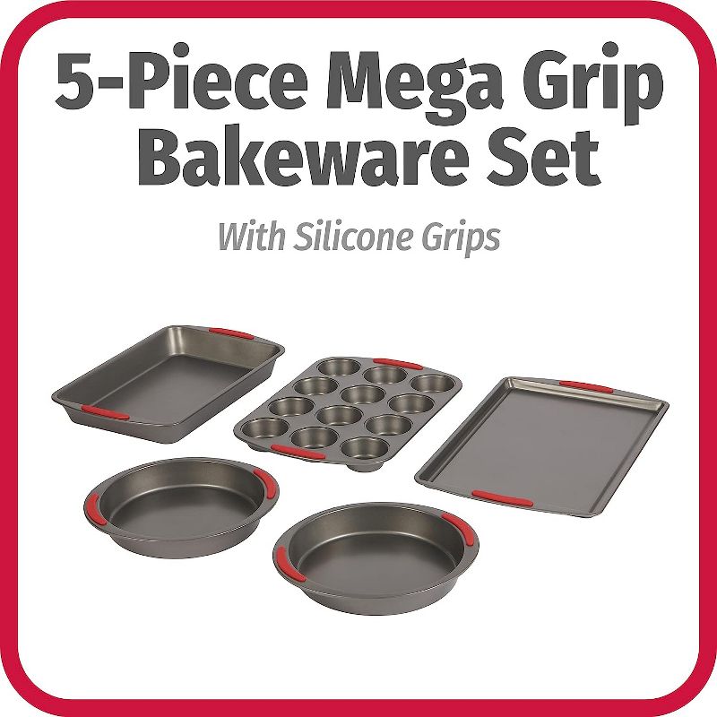 GoodCook Mega Grip 5-Piece Nonstick Steel Bakeware Set with Cookie Sheet, Roast Pan, 2 Cake Pans, and Muffin Pan, Gray,Gray, 2 of 7