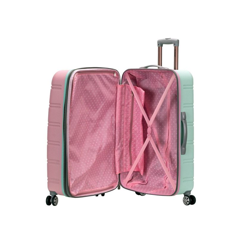 Rockland Melbourne 3pc Expandable ABS Hardside Checked Spinner Luggage Set - Pink/Mint, 4 of 7
