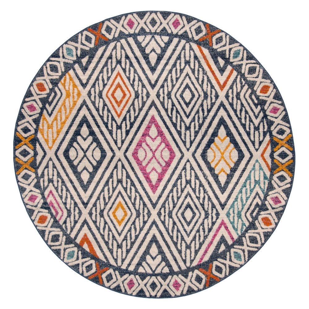 6'7in Geometric Design Loomed Round Area Rug Navy/Ivory - Safavieh