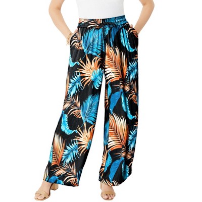 Roaman's Women's Plus Size Crinkle Wide-Leg Pant