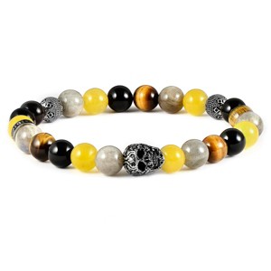 Crucible Men's Skull with Onyx, Labradorite, Yellow Jade and Tiger Eye Stones Stretch Bracelet (8mm) - 1 of 4