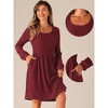 Allegra K Women's Scoop Neck Pockets Stretchy Puff Long Sleeve Sweater Dresses - 2 of 4