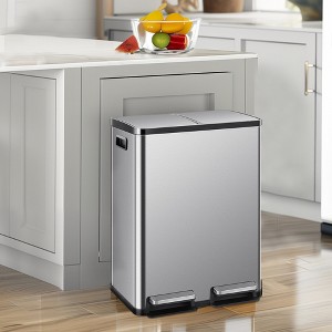 RISOKEYS 2 x 8 Gallon Dual Compartment Kitchen Trash Can,with Soft-Close Foot Pedal & Removable Inner Buckets, Fingerprint-Resistant, Space-Saving - 1 of 4
