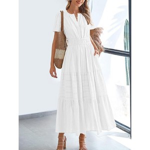 Coolmee Women Summer Maxi Dress Casual V Neck Short Sleeve Smocked Dresses Ruffle Tiered Hem Beach Party Long Flowy Sundresses - 1 of 4