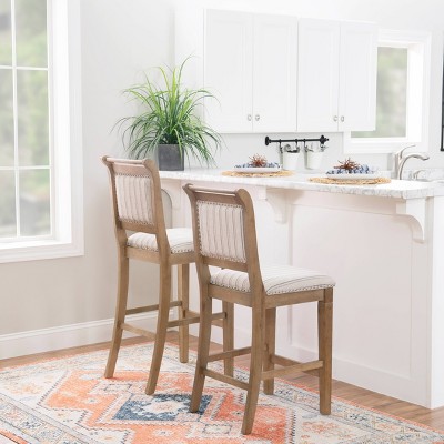Emmy 30" Gray Wash Full Back Stripe Fabric Barstool
