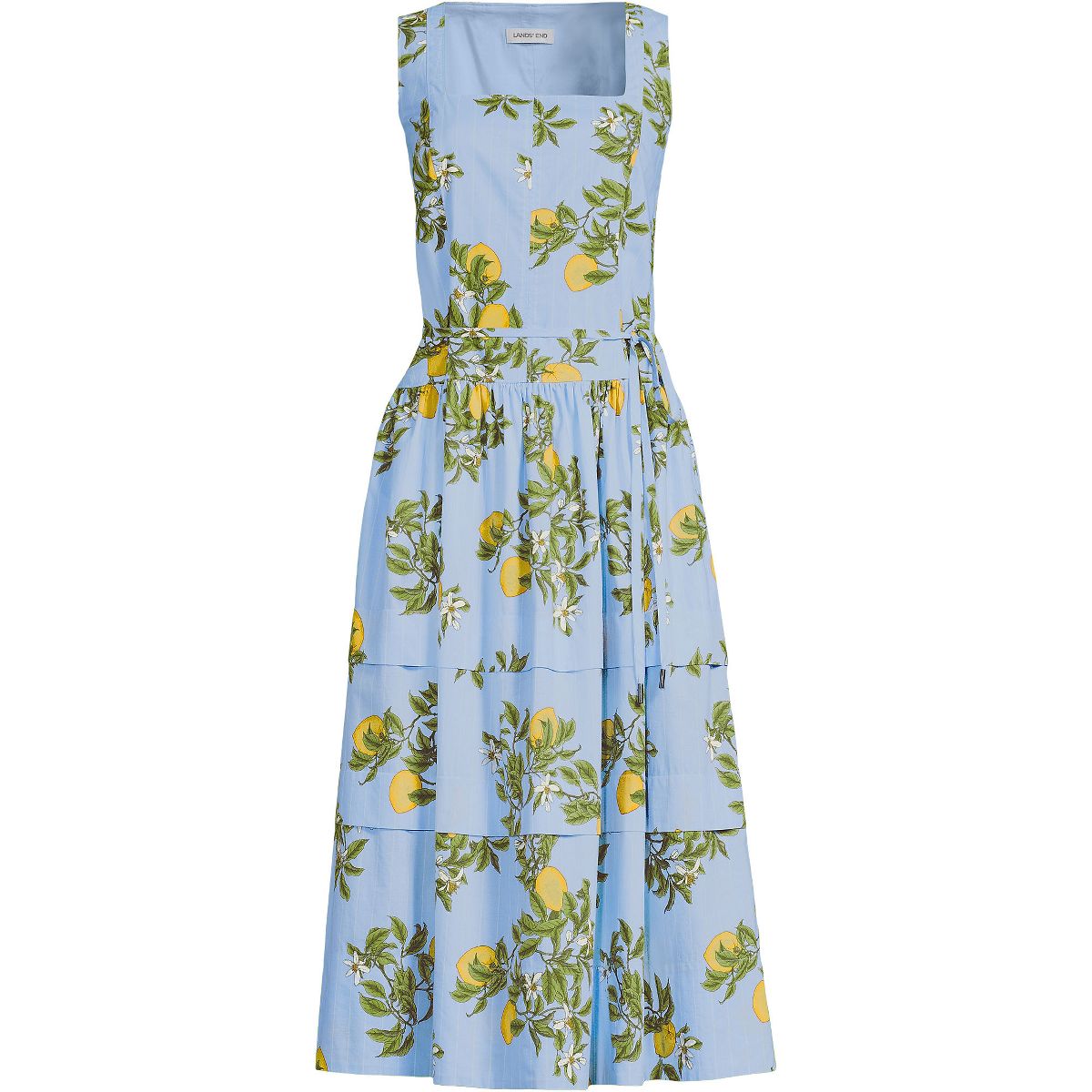 Lands' End Women's Poplin Square Neck Midi Tie Waist Dress - thumbnail 3