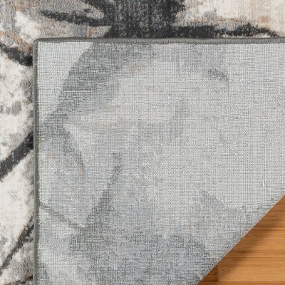 Scalia Gray Abstract Floral 2'7"x8' Synthetic Area Rug