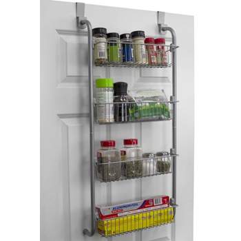 Home Basics Heavy Duty 4 Tier Over the Door Metal Pantry Organizer, Grey