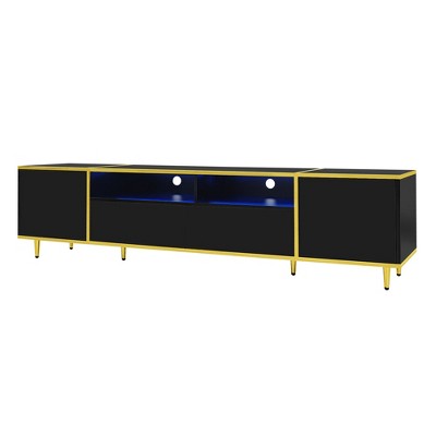 Vynxaria 70.9" Modern TV Stand for TVs up to 80 Inches - Entertainment Center with LED Lights, 2 Drawers, 2 Cabinets, Metal Legs