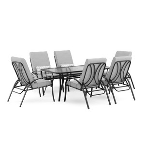 Greemotion 7pc Palma Outdoor Patio Dining Set with Reclining Cushioned Dining Chairs Gray - 1 of 4