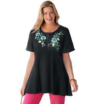 Woman Within Plus Size Embroidered Thermal Tunic