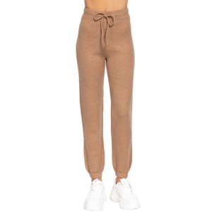 Slickblue Women's Drawstring Sweater Pants, Long Lounge Fit, Stretch Knit Bottoms, Camel/Raspberry Pink, Size S-L - 1 of 4