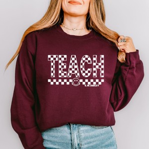 Simply Sage Market S.W.Smiley Teach Checkered Sweatshirt - 1 of 4