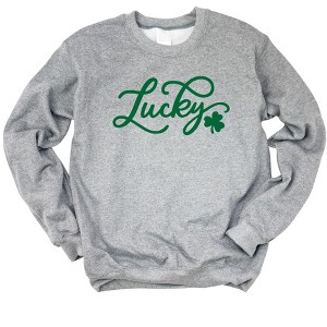 Simply Sage Market Women's Graphic Sweatshirt Cursive Lucky Clover St. Patrick's Day - 1 of 2