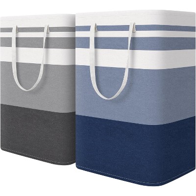 2 Pack Large Laundry Baskets, Waterproof, Freestanding Laundry Hampers, Collapsible Clothes Hamper with Reinforced Handles in College Dorm