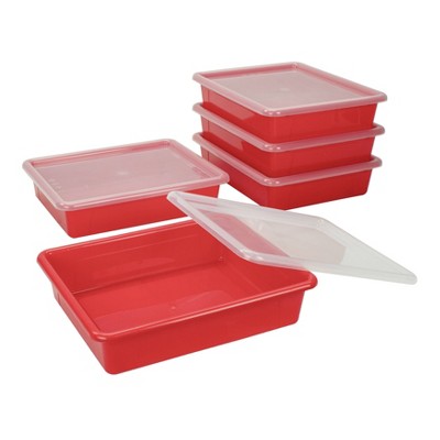 5pk Flat Storage Tray with Lid Red - Storex
